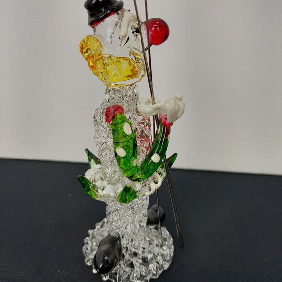 VTG Handcrafted Spaghetti Glass Clown Figurine Holding Red Green White Balloons - Picture 6 of 7